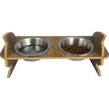 Sennedilersen Kahve Ahşap Kedi Mama ve Su Kabı 0,45 lt Çelik Taslı Ergonomik Tasarım ile Kolay Temizlik