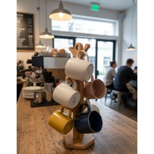 Dekoratif Ahşap Kupa Askılığı - Modern Bardak Standı - Mutfak Tezgah Üstü Organizer