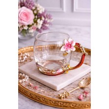 Rossev Dekoratif Cam Kupa Flore Garden-Metal Kulplu 200ML