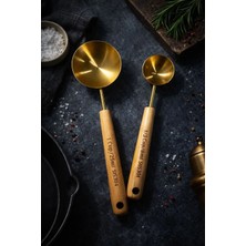 2'li Ahşap Saplı Ölçü Kaşığı 8 Ml- 25 ml Gold