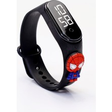 Telvesse Spiderman Figürlü Dijital LED Takvimli Çocuk Kol Saati Dokunmatik Tuşlu Su Geçirmez Siyah-Spider