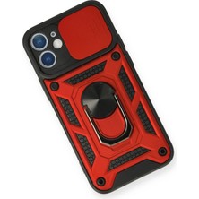 DS LLC Ieg™  Iphone 12 Kılıf Pars Lens Yüzüklü Silikon - Kırmızı