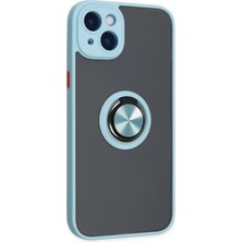 DS LLC Ieg™  Iphone 14 Kılıf Montreal Yüzüklü Silikon Kapak - Buz Mavi