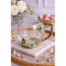 Rossev Dekoratif Cam Kupa Flore Shine-Metal Kulplu 200ML