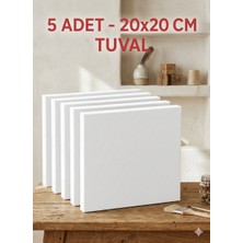 20X20 cm 5 Adet Astarlı Tuval Seti - Pamuklu Akrilik ve Yağlı Boya Resim Tuvali -Etkinlik Çocuk Hobi