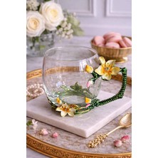 Rossev Dekoratif Cam Kupa Flore Bloom-Metal Kulplu 200ML