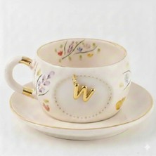 BSK Ceramics Handmade Bahardalı Harfli Porselen  Çay Fincanı W Harfi