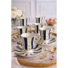 Rossev Porselen Türk Kahve Fincanı 6 Kişilik 12 Parça Bellora Lacivert