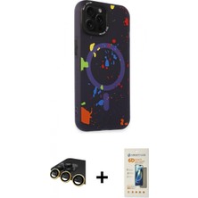 İlk El Grup Ieg™ iPhone 14 Pro Kılıf Kozmos Doku - Siyah 6d Mat Seramik Hayalet Nano Ekran Koruyucu + Gold Raze Metal Kamera Lens