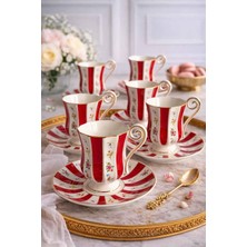 Rossev Porselen Türk Kahve Fincanı 6 Kişilik 12 Parça Bellora Kırmızı
