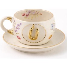 BSK Ceramics Handmade Bahardalı Harfli Porselen Çay Fincanı Ü Harfi