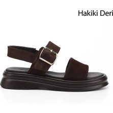 Gönderi(r) Kadın Kahve Süet  Tokalı Bantlı Hakiki Deri Sandalet