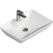 Aqua Bagno Leon Tezgah Üstü Lavabo 60X40 cm Batarya Delikli Seramik Beyaz Çanak Lavabo-1.31.62.1.no