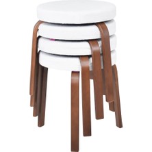 Vilinze Ege Teddy Kumaş Kestane Ahşap Ayak Istiflenebilir Mutfak-Balkon Taburesi (4 Adet)