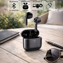 Mioji Air Buds Pro 2 Kablosuz 5.4 Ios Android Windows PC ve Tüm Telefonlar ile Uyumlu Metal Kasa Bluetooth Kulaklık - Siyah