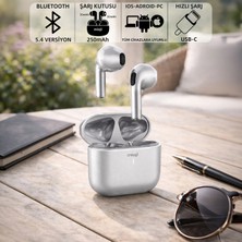 Mioji Air Buds Pro 2 Kablosuz 5.4 IOS, Android, Windows PC ve Tüm Telefonlar ile Uyumlu Metal Kasa Bluetooth Kulaklık - Gümüş