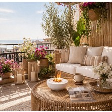 Marika Shop El Yapımı Beton Masaüstü Şömine Dumansız Dekoratif Ateş Çukuru Balkon ve Iç Mekan Şömine 20 cm