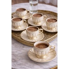 Rossev Porselen Türk Kahve Fincanı 6 Kişilik 12 Parça Helena Krem