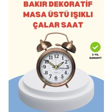 DS LLC Metal Bronz Nostaljik Masa Saati Alarmlı Büyük Boy Sessiz Mekanizmalı