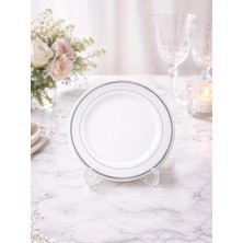 Parti Adresi Porselen Görünümlü Mika Plastik Tabak Gümüş Çerçeveli 19 cm 6'lı