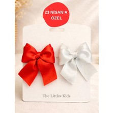 The Littles Kids 23 Nisan Gösterileri İçin Kız Çocuk ve Yetişkinlere Kurdele Model Kırmızı ve Beyaz Renk El Yapımı İki Adet Toka