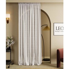 Leo Boutique Curtain Ekru Renk Keten Görünümlü Düz Pilesiz Ekstraforlu Tül Perde - Ütü Istemez Modern Salon Perdesi