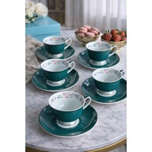 Rossev Porselen Türk Kahve Fincanı 6 Kişilik 12 Parça Ruby Yeşil
