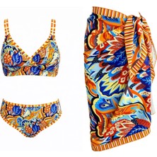 Sailor Moda Üçgen Çapraz Pareolu Desenli Bikini Takım