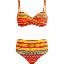 Sailor Moda Dönmeli Yüksek Bel Bikini Takım