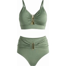 Sailor Moda Yüksek Bel U Aksesuarlı Bikini Takım