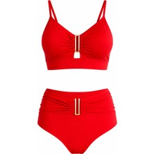 Sailor Moda Yüksek Bel U Aksesuarlı Bikini Takım