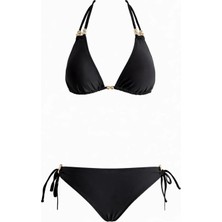Sailor Moda Siyah Üçgen Boncuklu İpli Bikini Takım %80 Polyamide %20 Elastane Özel Tasarım