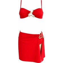 Sailor Moda Straplez Etekli Aksesuarlı Kadın Bikini Takım