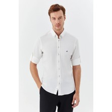 Sabri Özel Erkek Beyaz Dar Kesim Slim Fit %100 Pamuk Uzun Kollu Düğmeli Yaka Gömlek