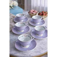 Rossev Porselen Türk Kahve Fincanı 6 Kişilik 12 Parça Ruby Mor