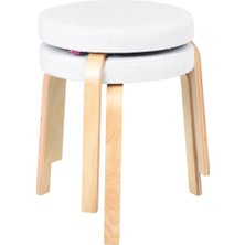 Vilinze Ege Teddy Kumaş Naturel Ahşap Ayak Istiflenebilir Mutfak-Balkon Taburesi (2 Adet)