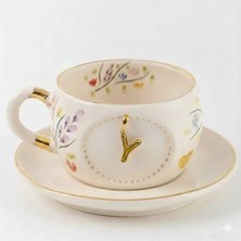 BSK Ceramics Handmade Harfli Porselen Bahardalı Çay Fincanı Y Harfi