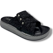 Serra 7005-1-26 Simli Baskı Deri Çapraz Bant Anatomik Kadın Terlik