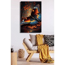 Şehzat Tekli Dikey Kanvas Dekoratif Duvar Tablosu Siyah Fonda Renkli Kelebek Illüstrasyon