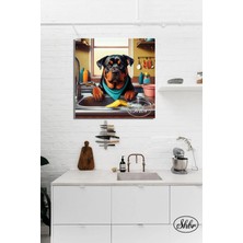 Şehzat Tekli Kare Kanvas Dekoratif Duvar Tablosu , Bulaşık Yıkayan Köpek, Rotweiller,