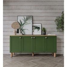 Kznmob Home Alice Çok Amaçlı Membran Kapaklı Bohem Konsol Koyu Yeşil-Meşe, Bohem Salon Mobilyası - Tamamı Mdf