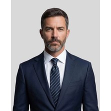 1001 Kravat Mavi Çizgili Lacivert Kravat - 8 cm genişliğinde