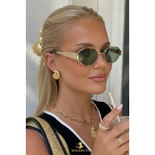 Macerati Calen Kadın Elips Gold Çerçeveli Siyah Ultra Hafif UV400 Filtreli Güneş Gözlüğü