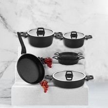 Amboss Cosmos Titanyum Kaplama 9 Parça Derin Tencere Sahan Seti Siyah Döküm İç Yüzey