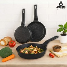 Amboss Paris 3 Parça Döküm Titanyum Kaplama Tava Seti Siyah