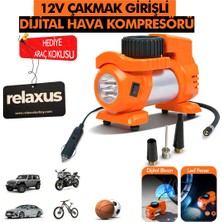 Relaxus Araç Çakmak Girişli Dijital Hava Kompresörü Lastik Şişirme Pompası 12V Taşınabilir Oto Kokusu Hediye