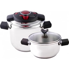 Emsan Innocook 4+6,5 Lt Düdüklü Tencere Seti Kırmızı Paslanmaz Çelik ile Enerji Tasarruflu