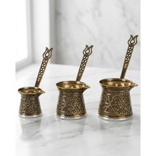 Antolian Cezveler Cezve Takımı Üçlü Zamak Antik Sarı