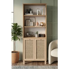 Robin Home Arizona Kitaplık Raf Ahşap Ayaklı 180CM Ahşap Jüt Kapaklı Sepet-Jüt