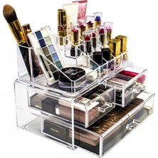 Meleni Home 2 Katlı Şekilli Çekmeceli Makyaj Kozmetik Takı Düzenleyici Organizer Şeffaf